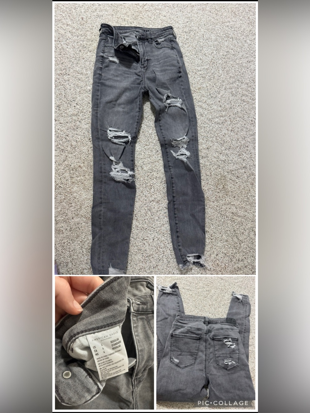 American Eagle Outfitters Women's Grey Distressed Skinny Jeans